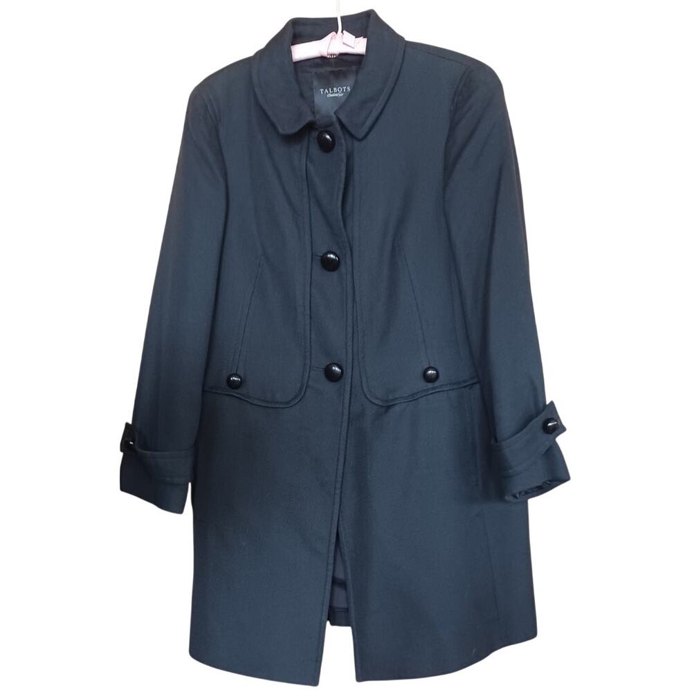 Talbots Black Textured Cotton Single Breasted Coat Jacket Women's Size 14 Petite